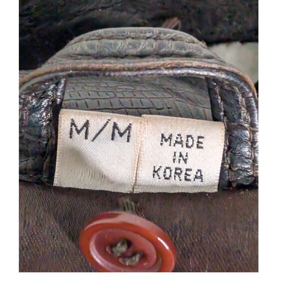 Andrew Marc Croc Embossed Brown Leather Moto Jacket Faux Fur Collar Women’s M - Picture 4 of 11